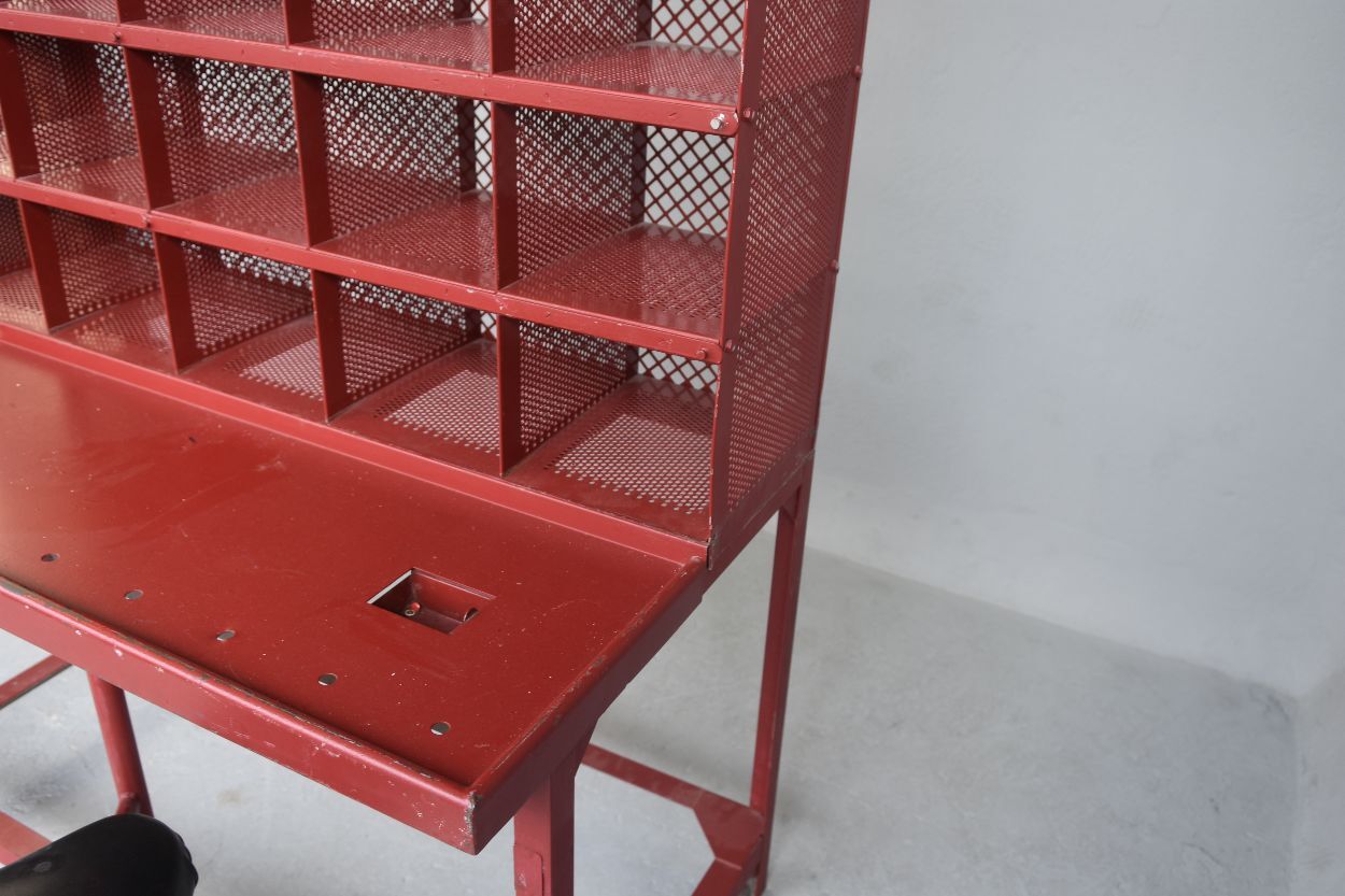 Red Tolix industrial style postal sorting locker