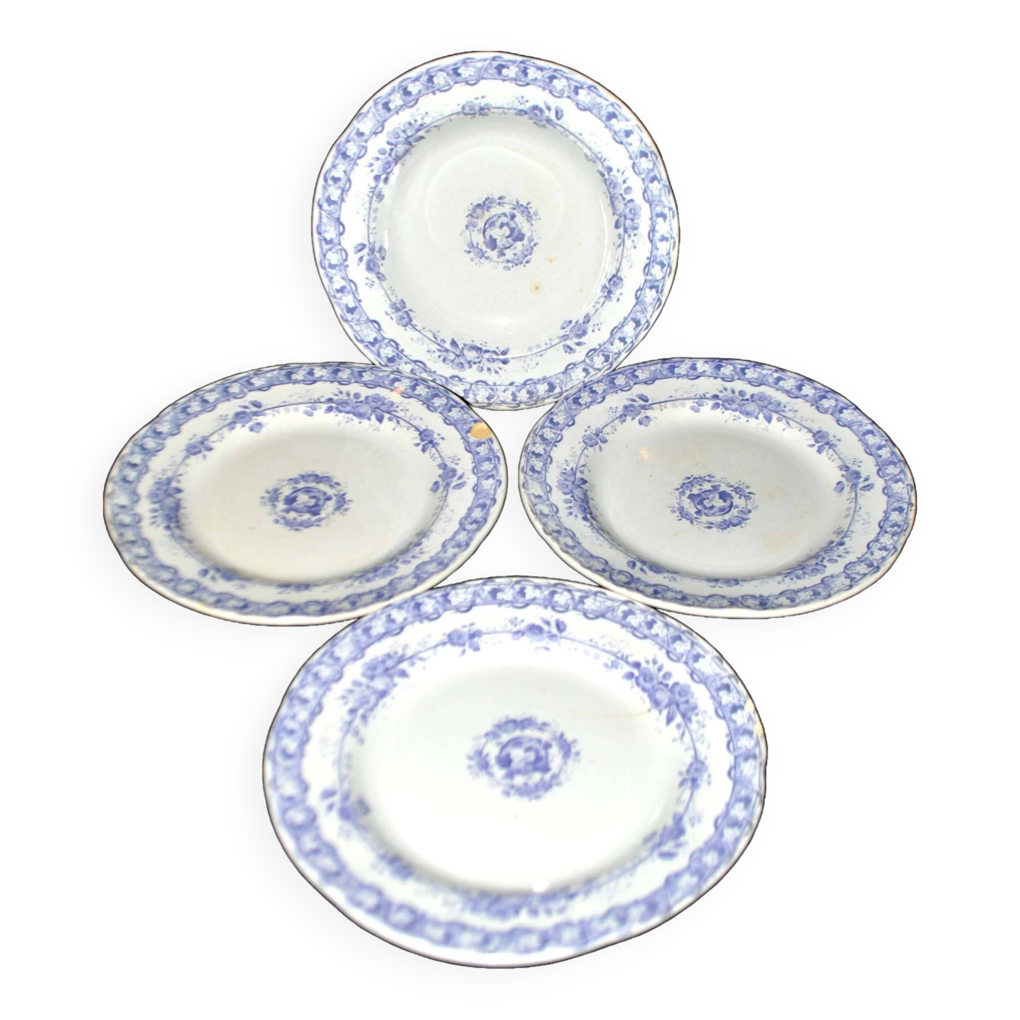 Set of 4 old earthenware plates from CREIL & MONTEREAU with purple vine decoration, 19th century.