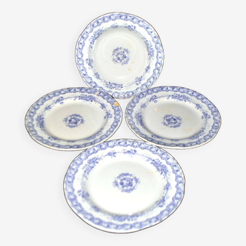 Set of 4 old earthenware plates from CREIL & MONTEREAU with purple vine decoration, 19th century.