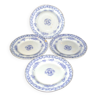 Lot de 4 assiettes anciennes en faïence de CREIL & MONTEREAU décor vigne violet 19e s.