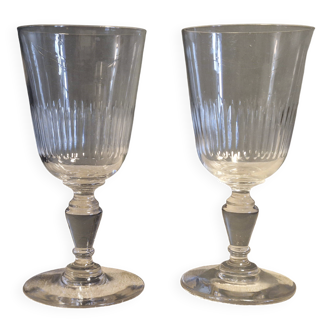2 antique water/wine glasses with fine cuts - Baccarat crystal