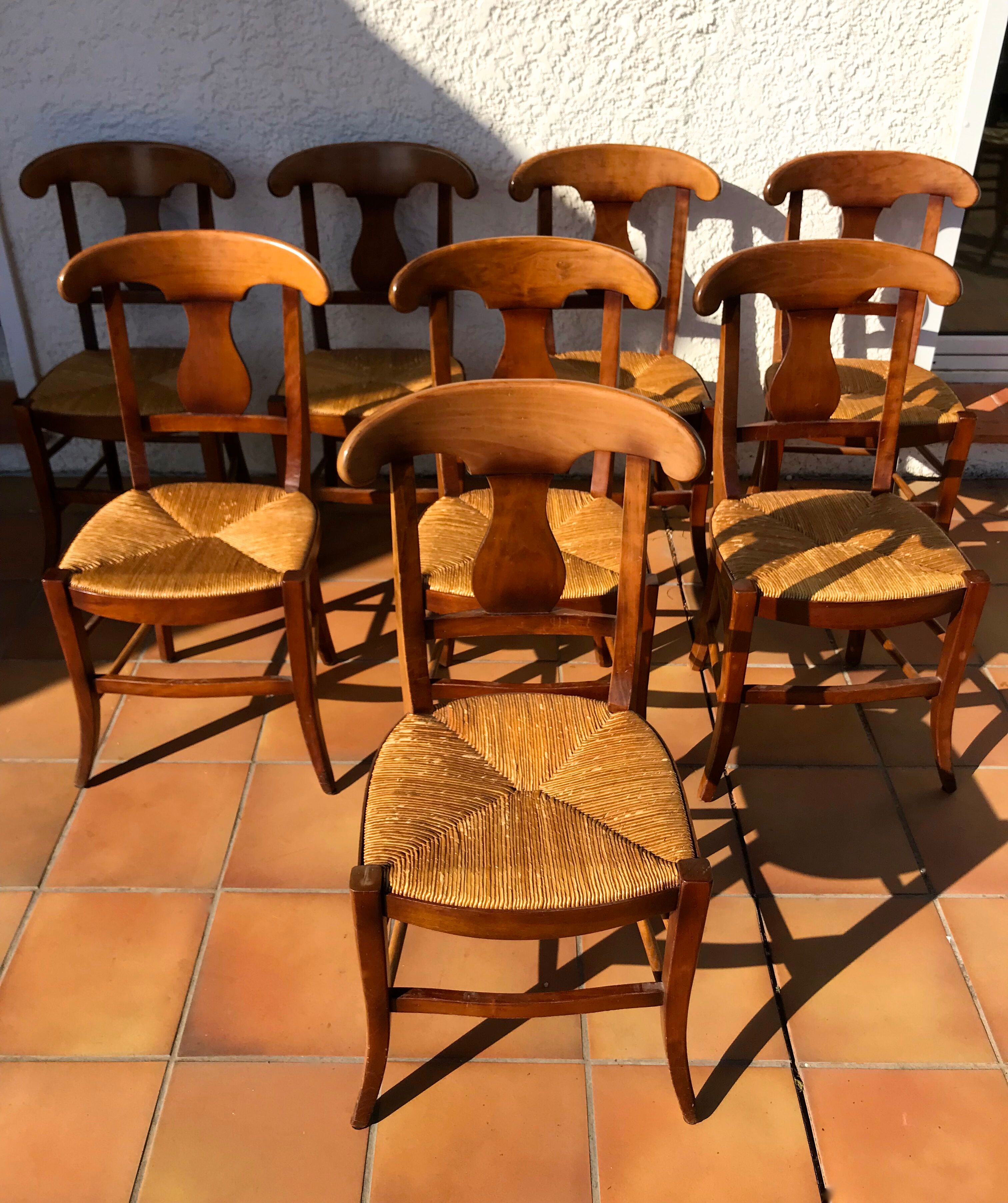 Chairs straw and wood cherry style directoire