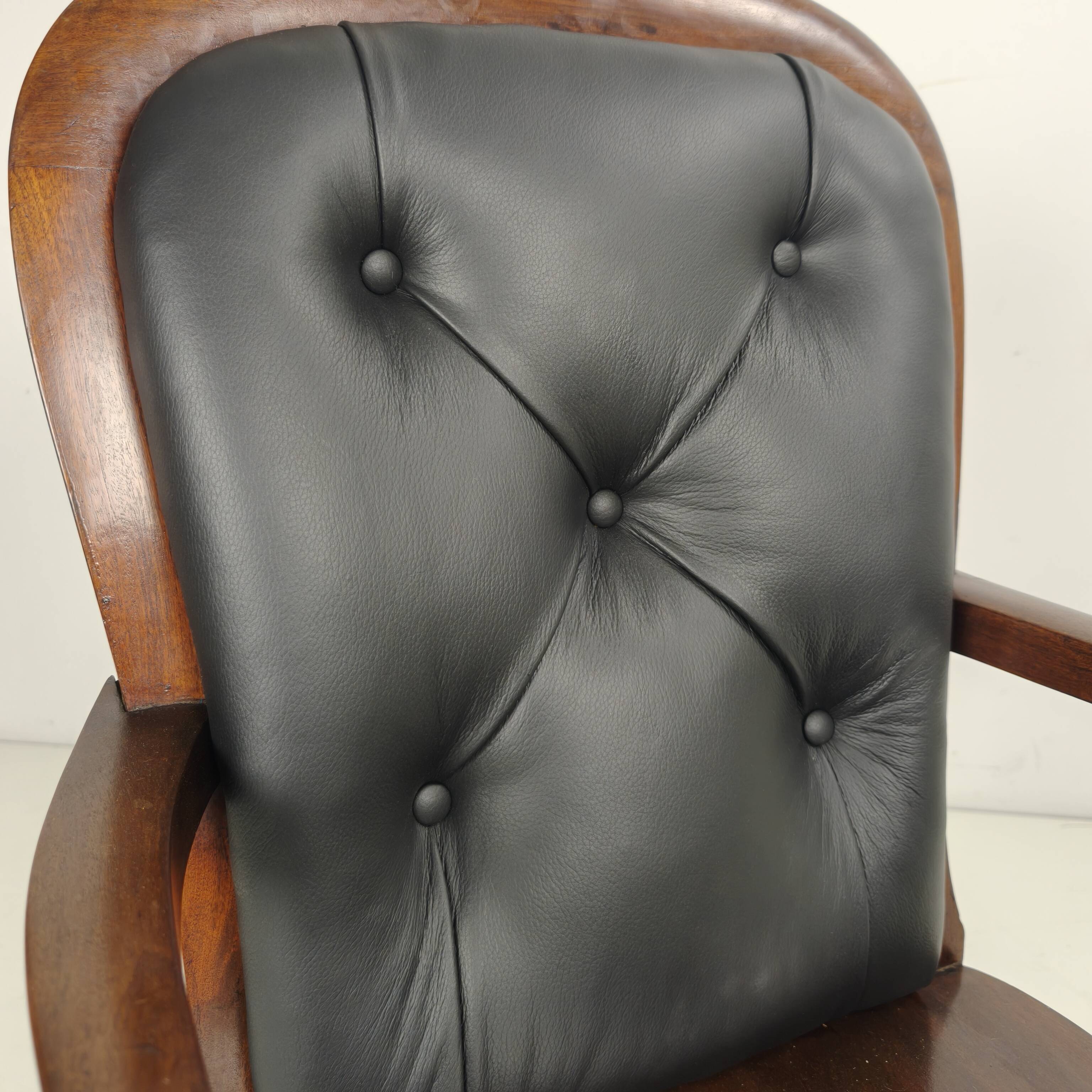 Victorian English Walnut & Leather Library Desk Chair
