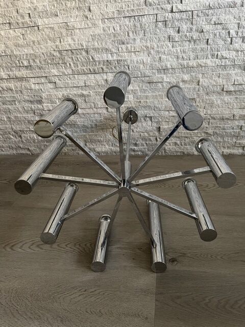 Large vintage chandelier stainless steel 1970