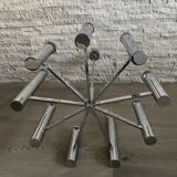 Large vintage chandelier stainless steel 1970