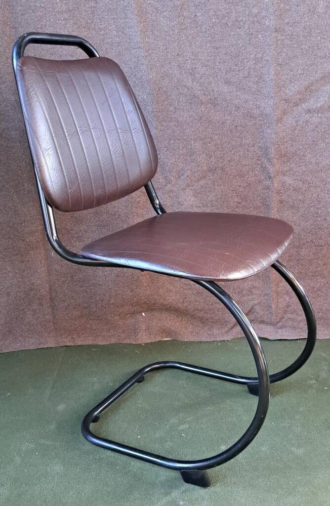 Metal and imitation leather sled-style office chair, 1970s