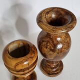 Two decorative vases in turned olive wood, 27 cm