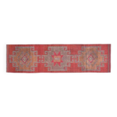 1970s vintage Turkish Oushak handmade wool cotton pink runner rug 86x348
