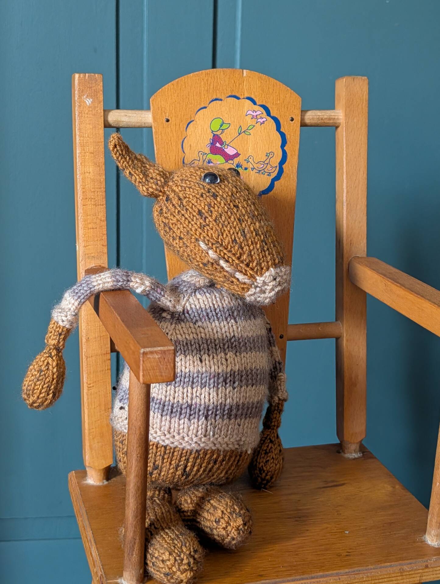 Doll high chair in wood – 1970s, foldable and on wheels