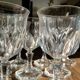 Set of 9 thick glass wine glasses faceted hexagonal foot