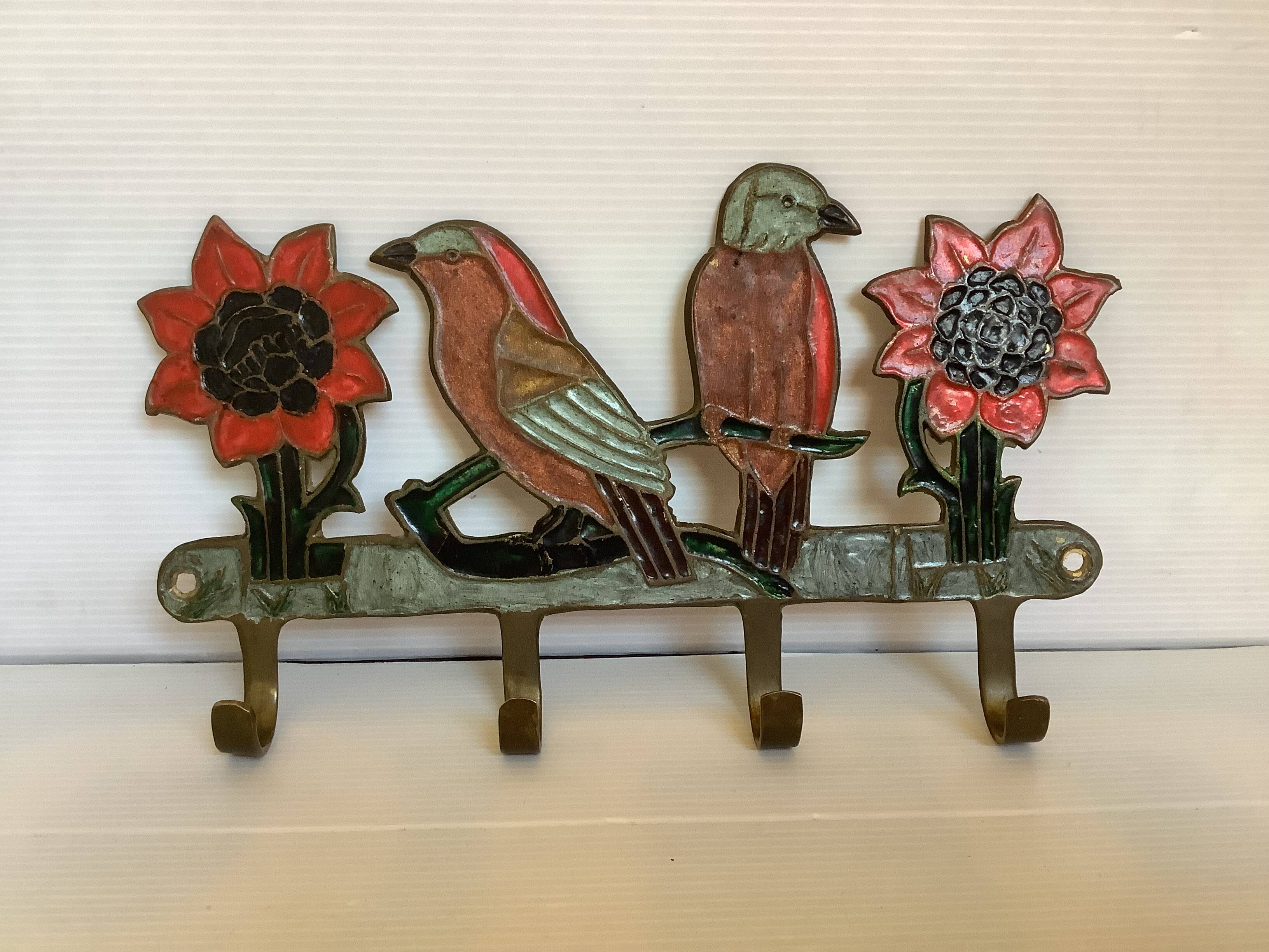 Brass bird and flower coat rack