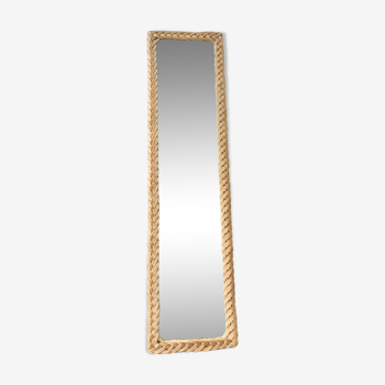 miroir sur pied en rotin vintage des années 60 - 37x142cm