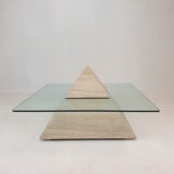 Table basse pyramidale en travertin italien, années 1980