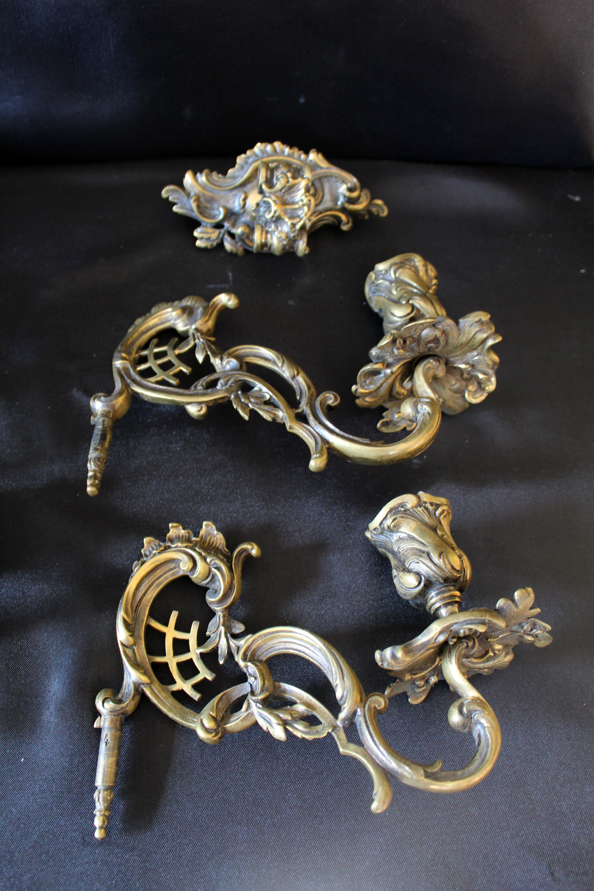 Pair of antique French Bronze Piano sconce, candleholders, signed L Pinet 102, rococo empire regency