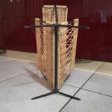 Magazine rack in the style of Raoul Guys, rattan and iron structure, vintage 1950s