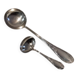 2 Silver-plated soup and sauce ladles with rocaille ribbon decoration