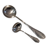 2 Silver-plated soup and sauce ladles with rocaille ribbon decoration