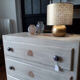 Extra lamp foot ball wood, gold patina, lampshade paper patterns art deco