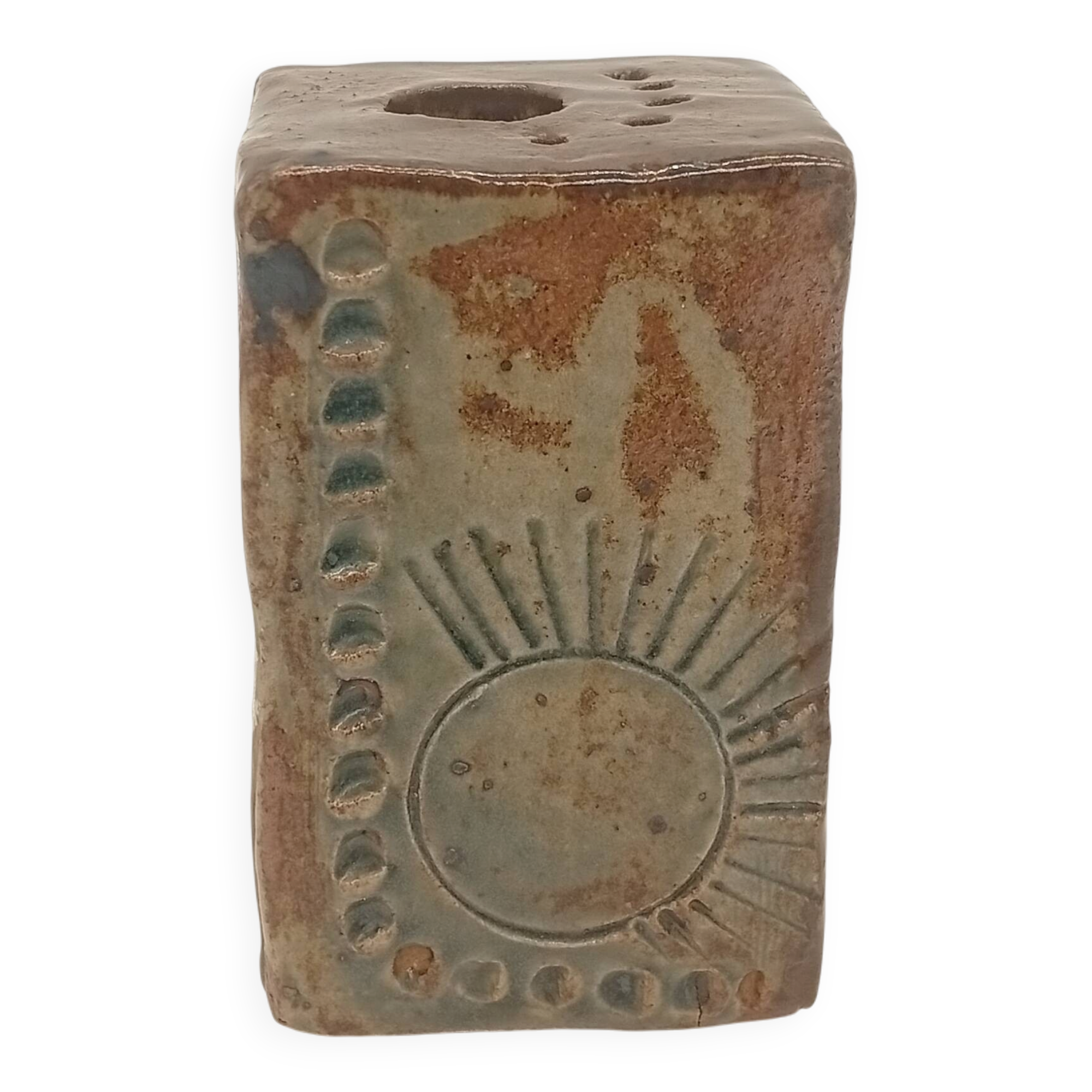 Vintage Ceramic Square Flower Vase Grès Pique Fleurs Scarified France 60