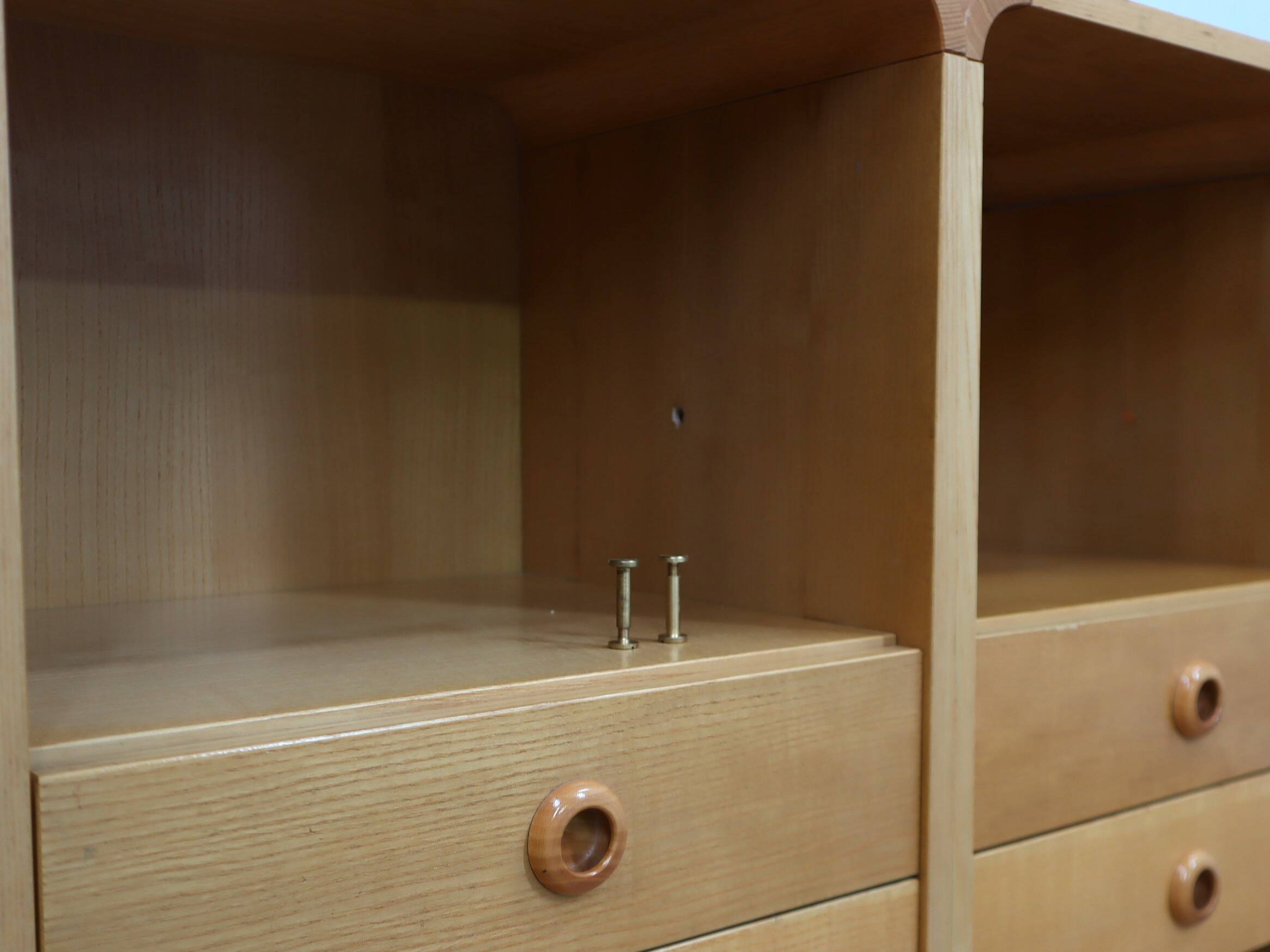 Pair of tall vintage birch wood bedside tables / entryway console 1970s