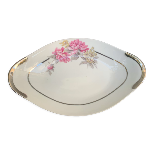 Plat de service en porcelaine motif les pivoines art deco