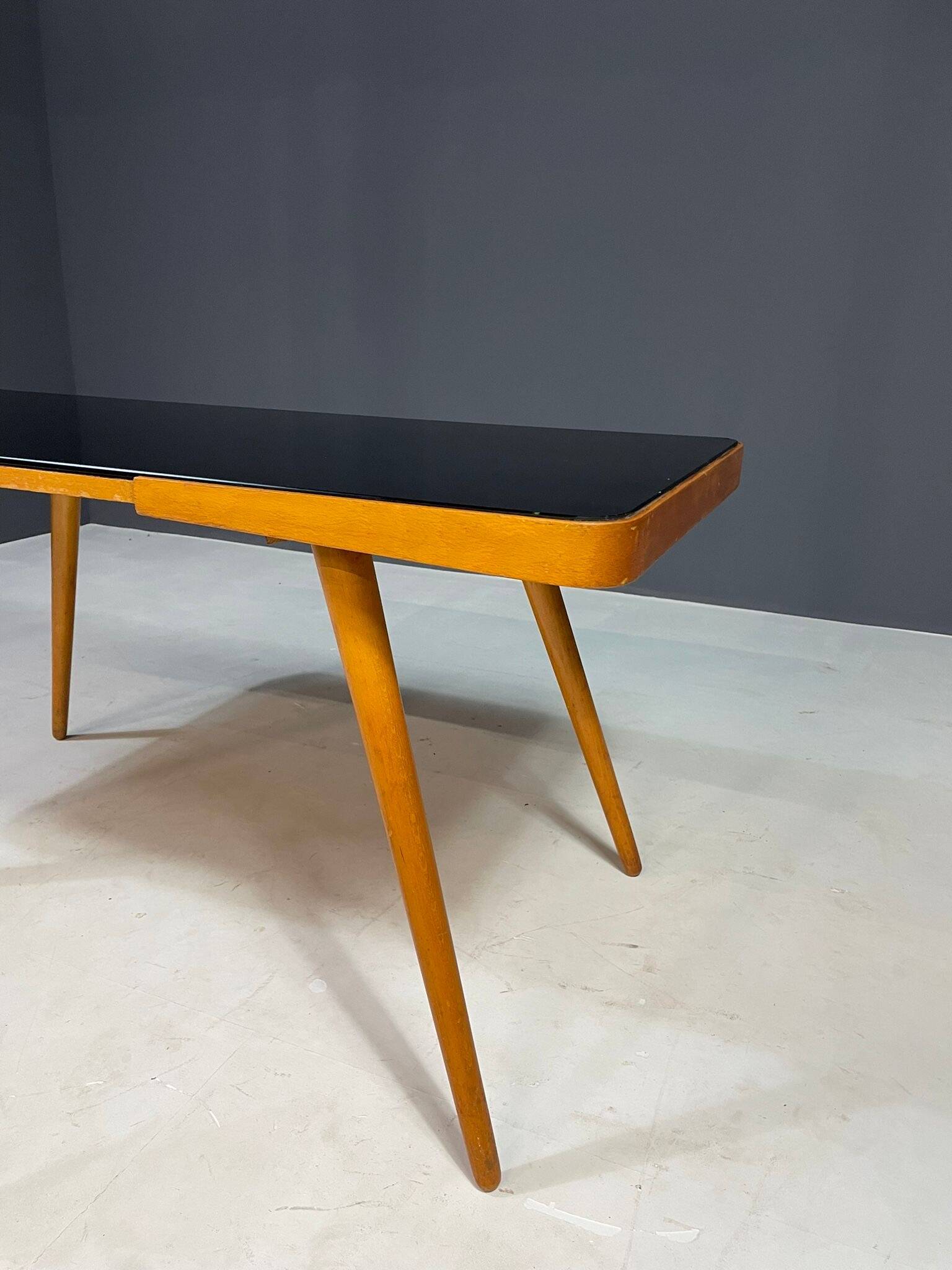 Mid-Century Coffee Table by Interiér Praha with Opaxite Glass Top, 1960s