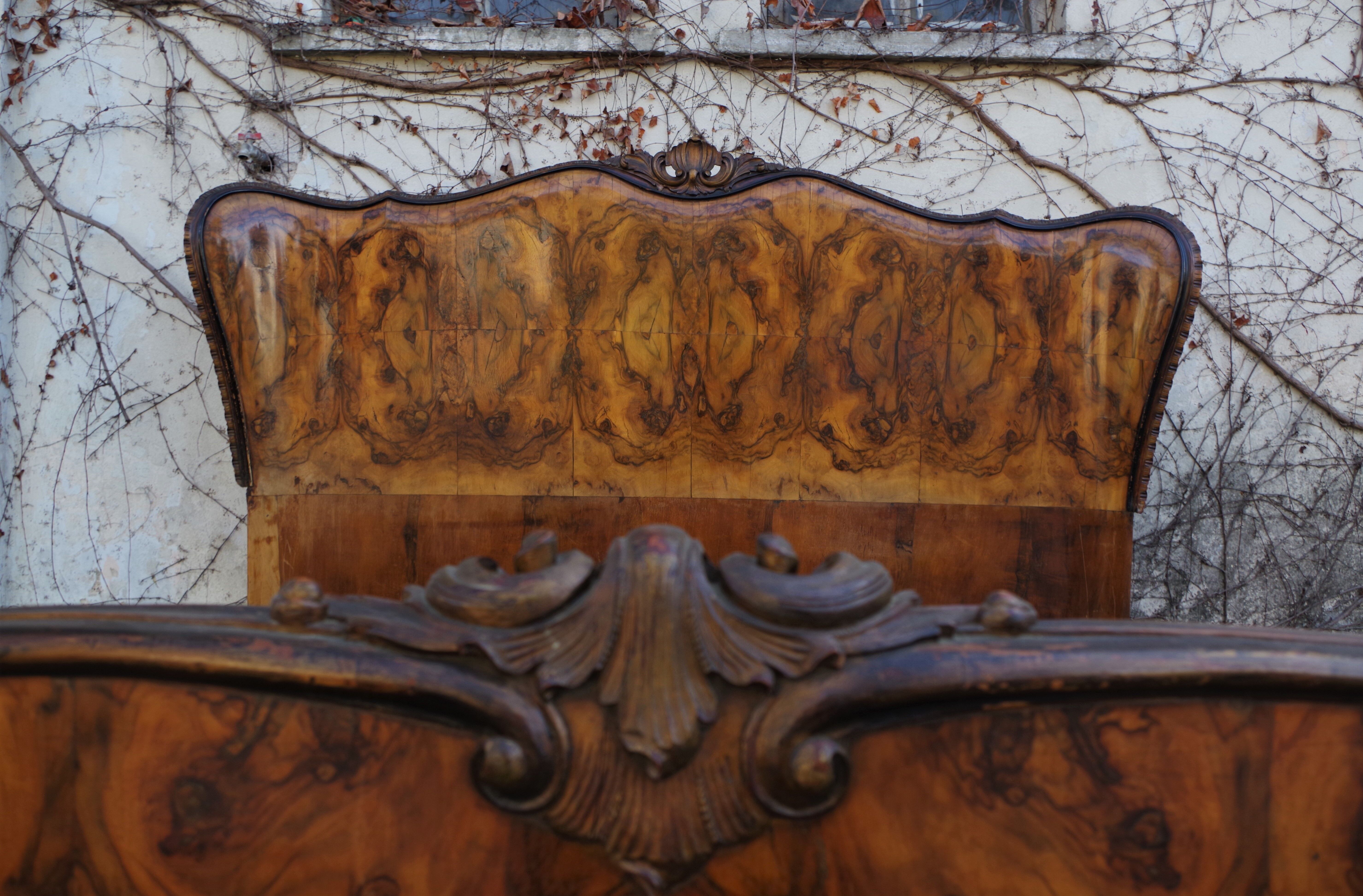 Rounded Walnut Burl Double Bed, 1950s