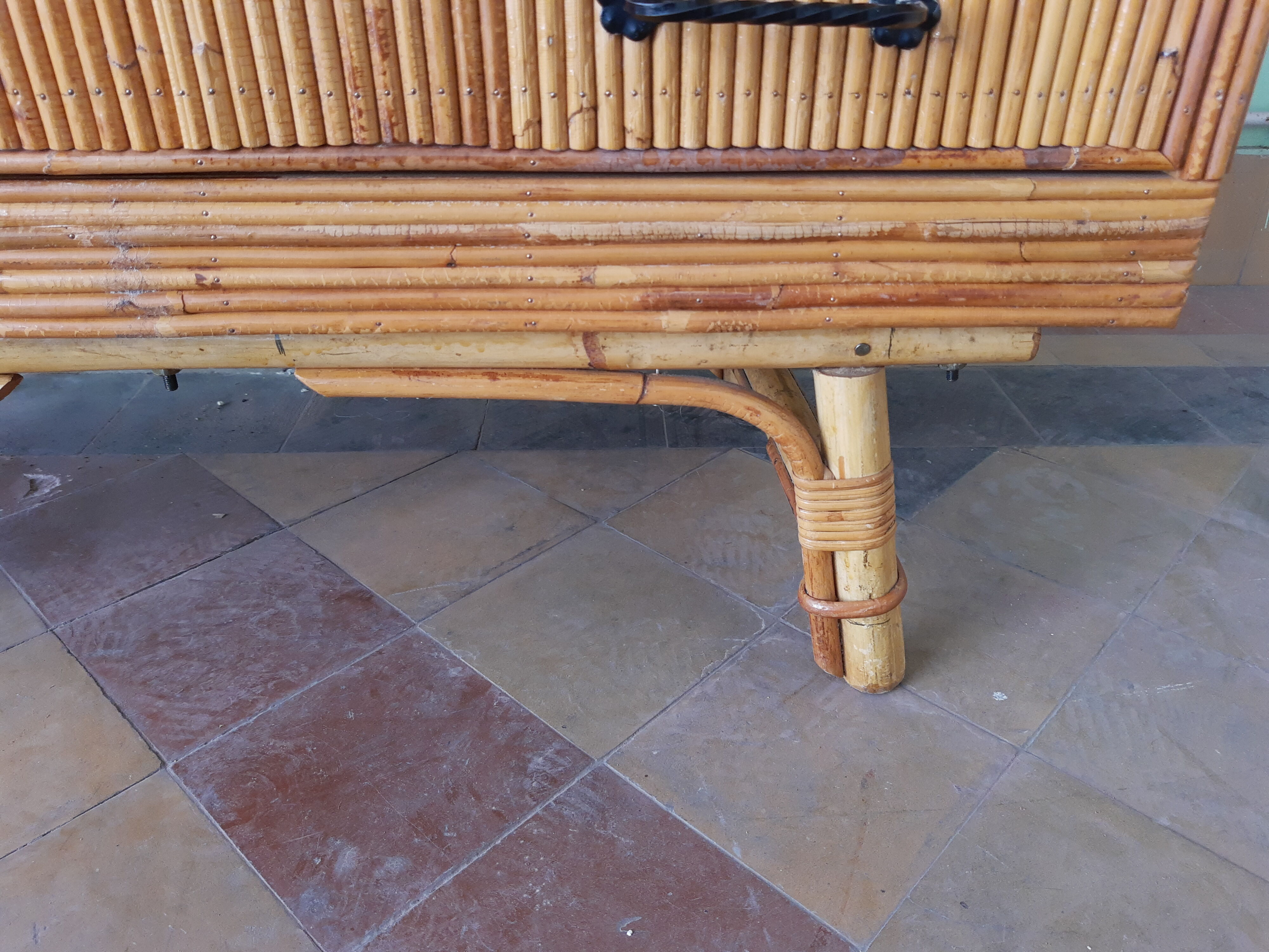 Vintage rattan and bamboo chest of drawers 50s