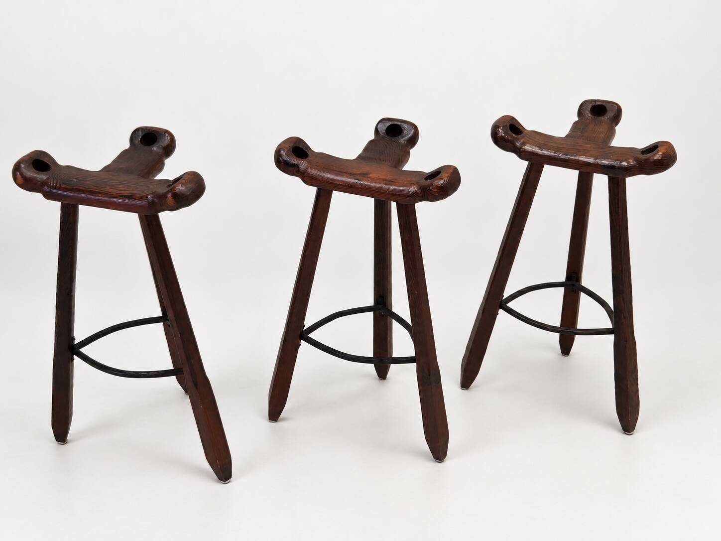 Set of 3 Vintage Brutalist Marbella Stools by Sergio Rodrigues