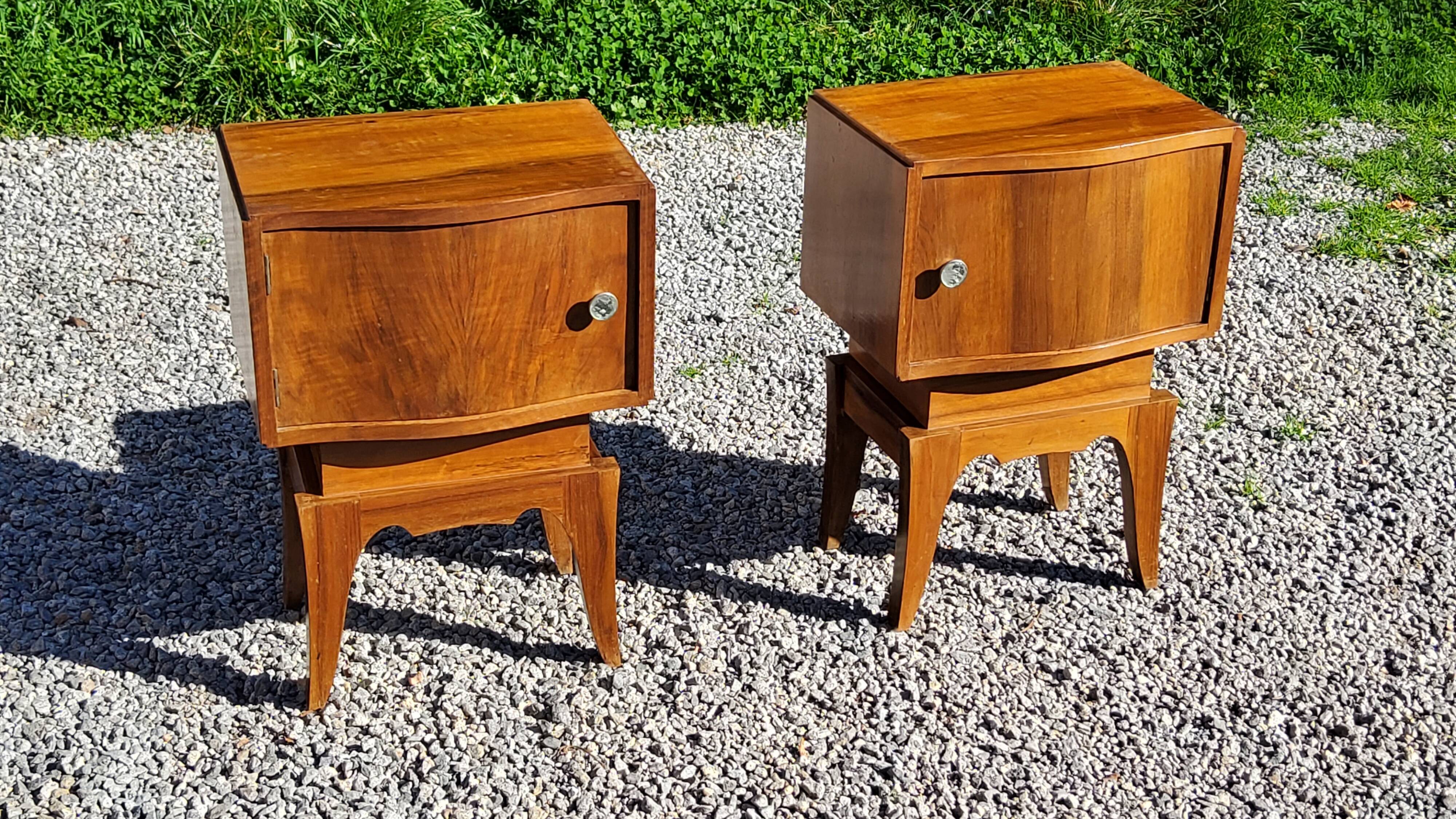 Pair of vintage 50s walnut bedside tables