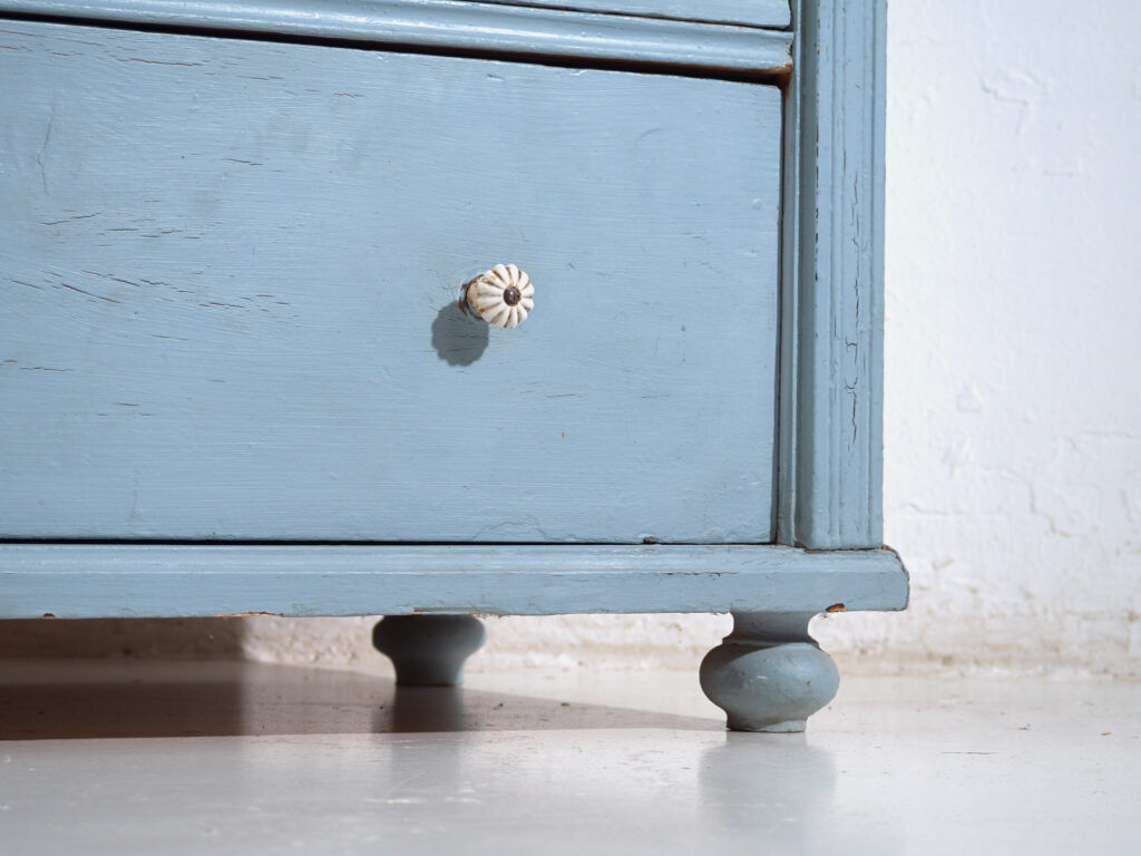 Antique painted pine chest of drawers – European rustic blue chest of drawers – circa 1900
