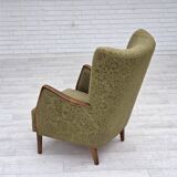 1960s, Danish armchair, original green furniture velour, ash wood