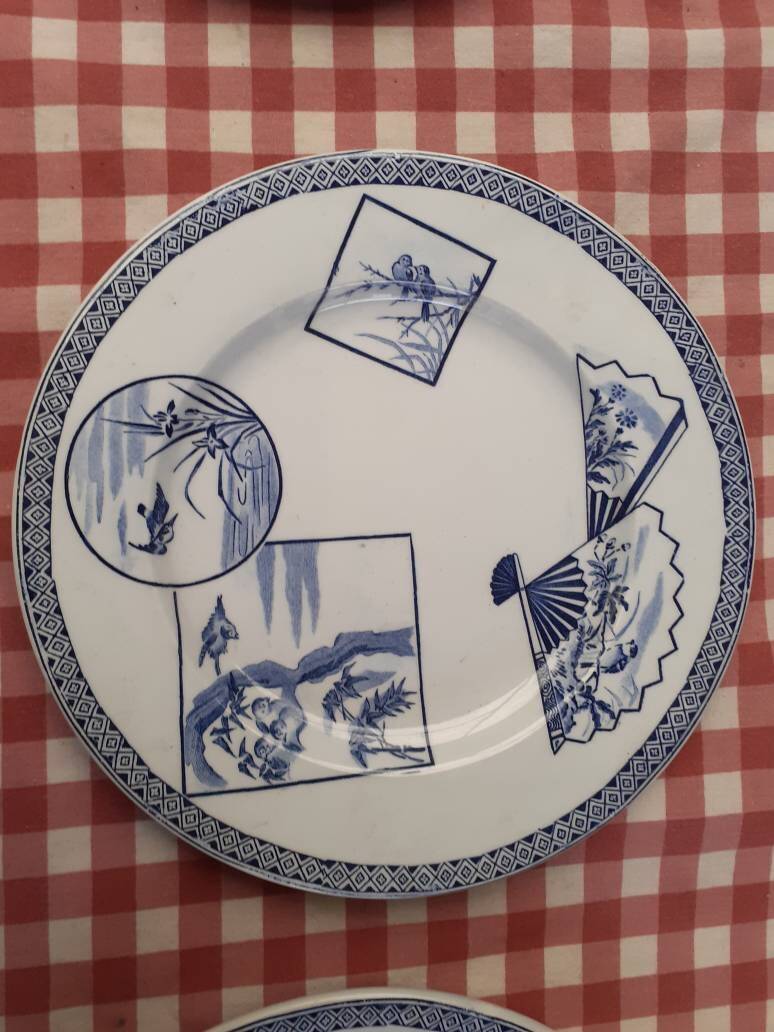 6 Assiettes Gien "Éventails japonais"