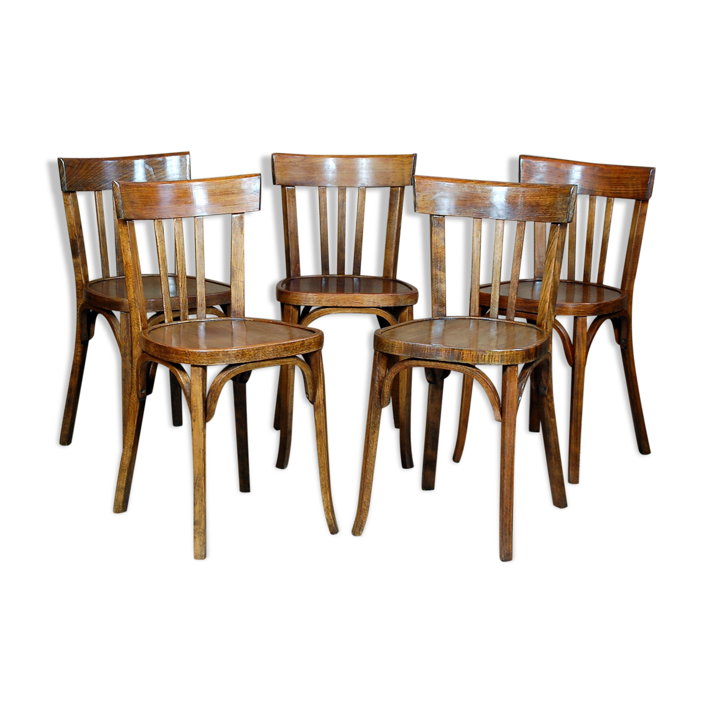 5 bistro chairs Baumann no.43 60s wood-bottomed