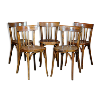 5 bistro chairs Baumann no.43 60s wood-bottomed