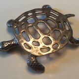 Flat vintage turtle in silver bronze, 70s