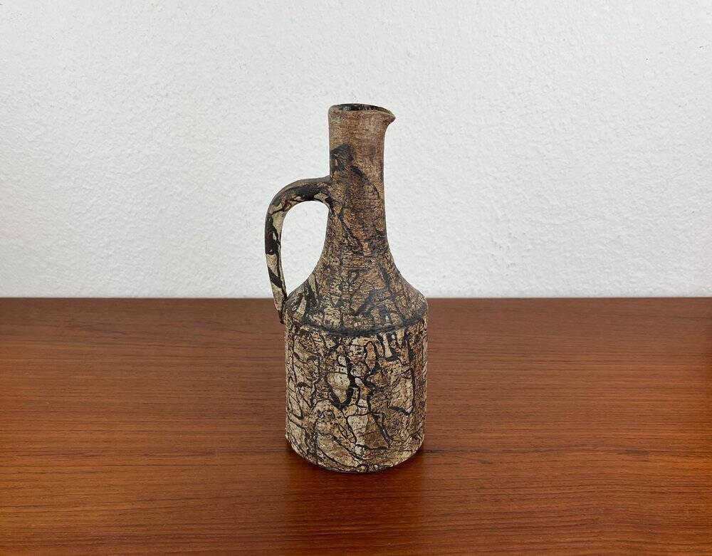 Brutalist vintage studio pottery vase carafe by Gerhard Liebenthron, 1970s.