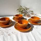 4 Vintage Caramel Earthenware Coffee Cups