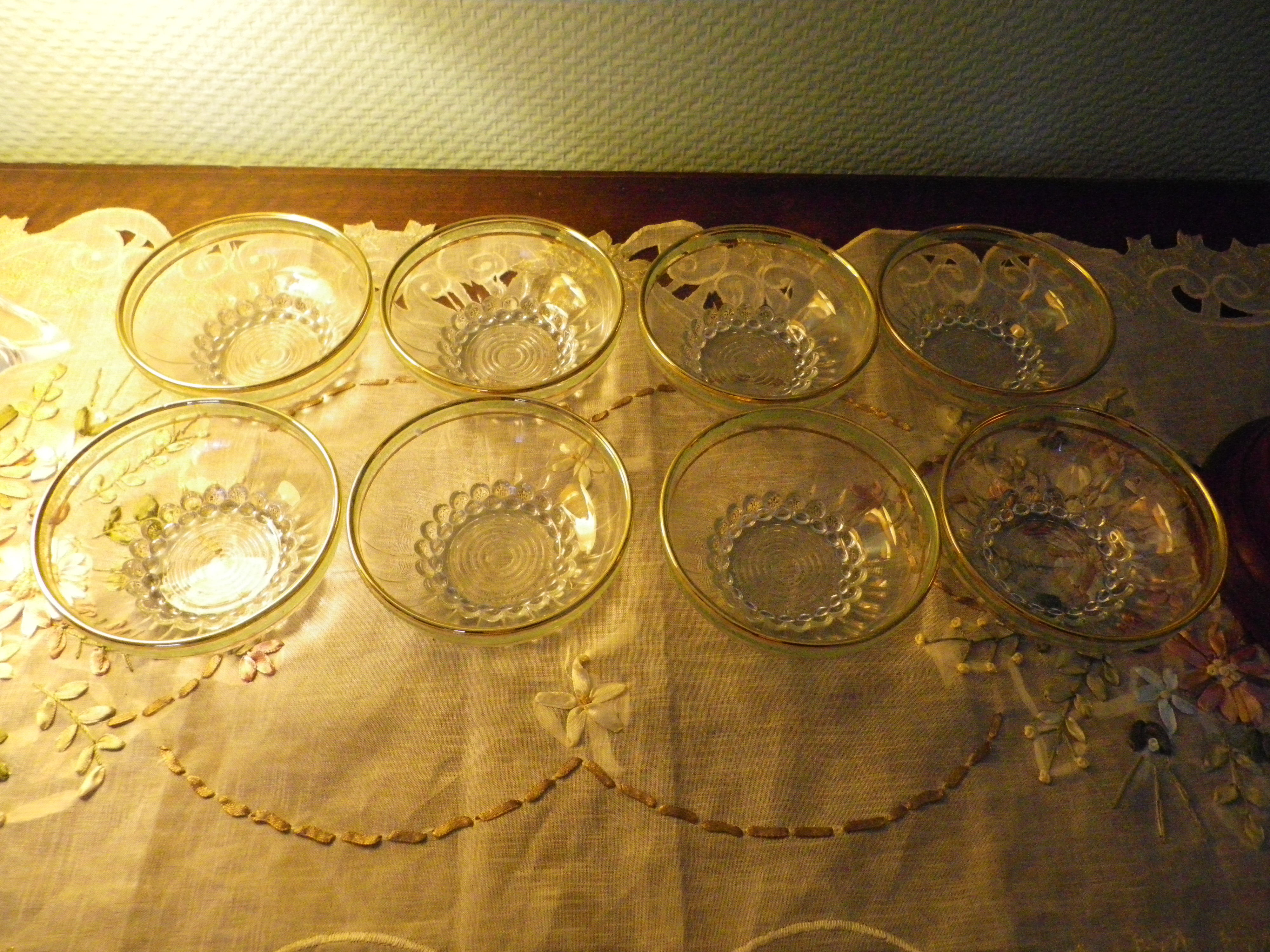 Lot of 8 old dessert cups with granite contour and gilded edges - vintage - 60s