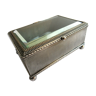 Napoleon III jewellery box, guilloche silver metal, bevelled crystal, silk padded interior