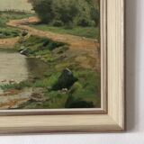 Vintage Original Landscape Oil Painting: Countryside Cottage Art