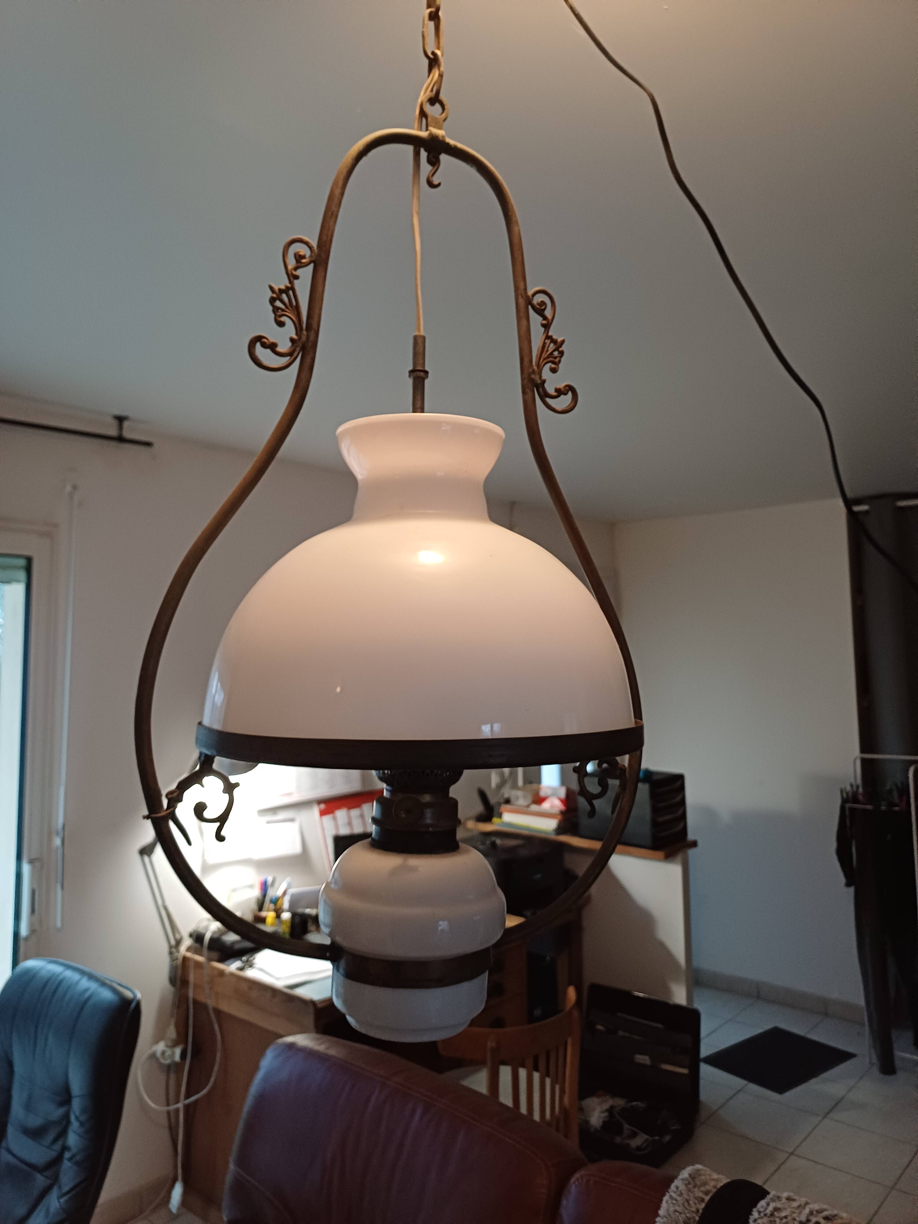 19th century white opaline pendant light