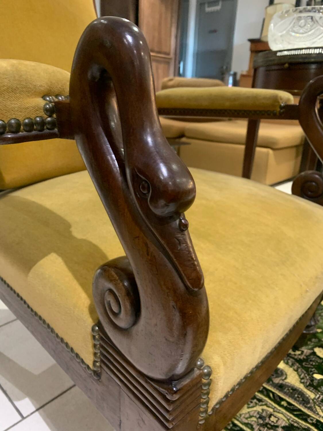 Antique armchair, Voltaire, styled swan neck restoration