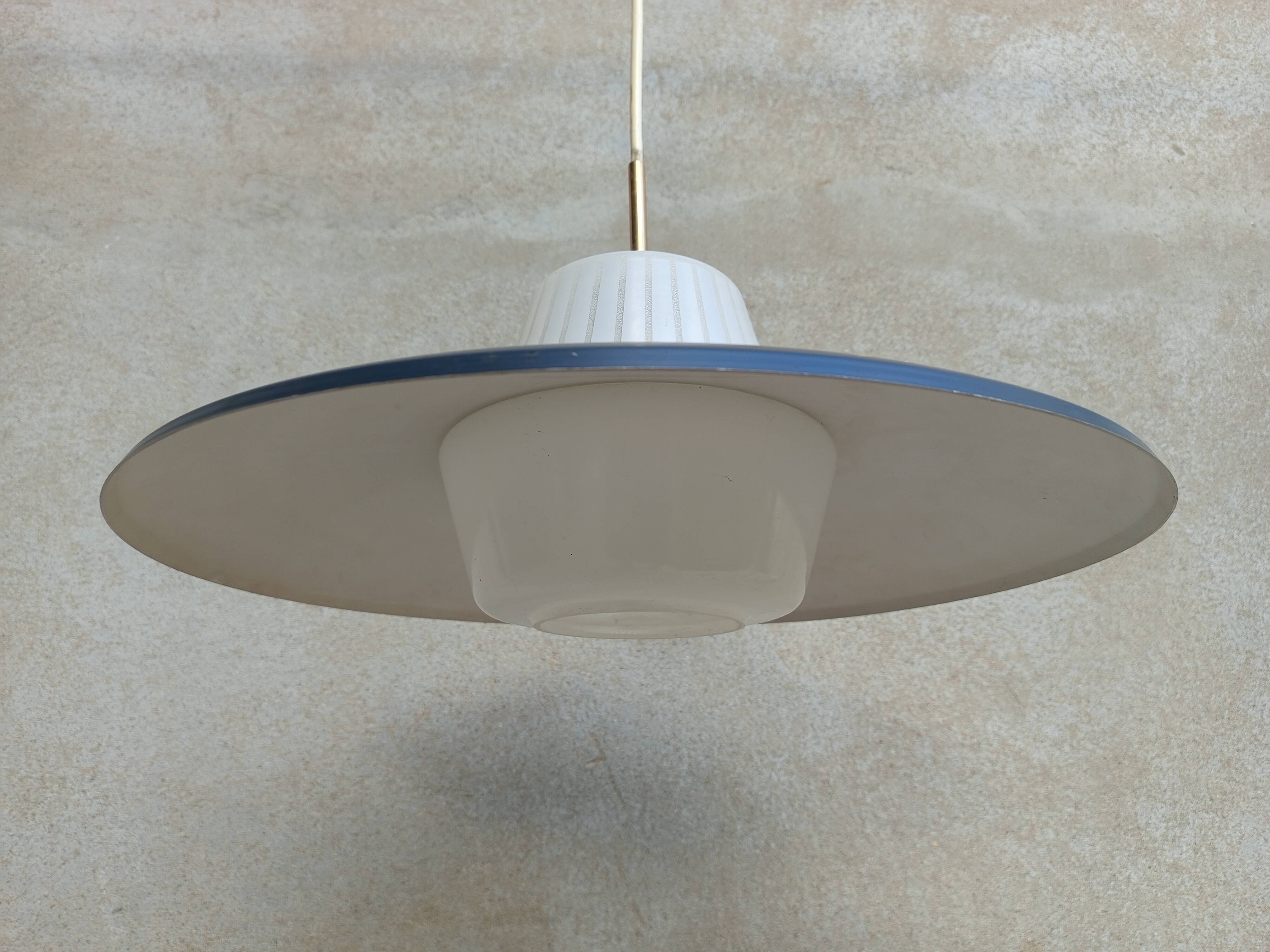 Vintage pendant light in dark gray and opaline metal
