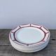 7 flat plates in white and red burgundy porcelain vintage Badonviller model Louise