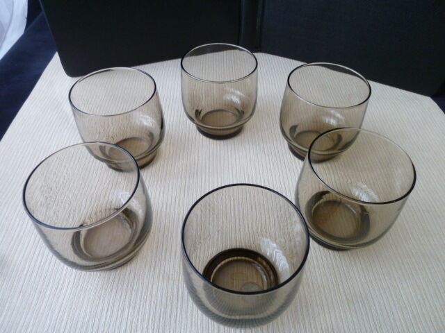 Set of 6 glasses smoked cups 60s-70s