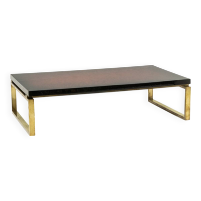 Maison Charles. Table basse en bronze et plateau laqué. Années 1970.