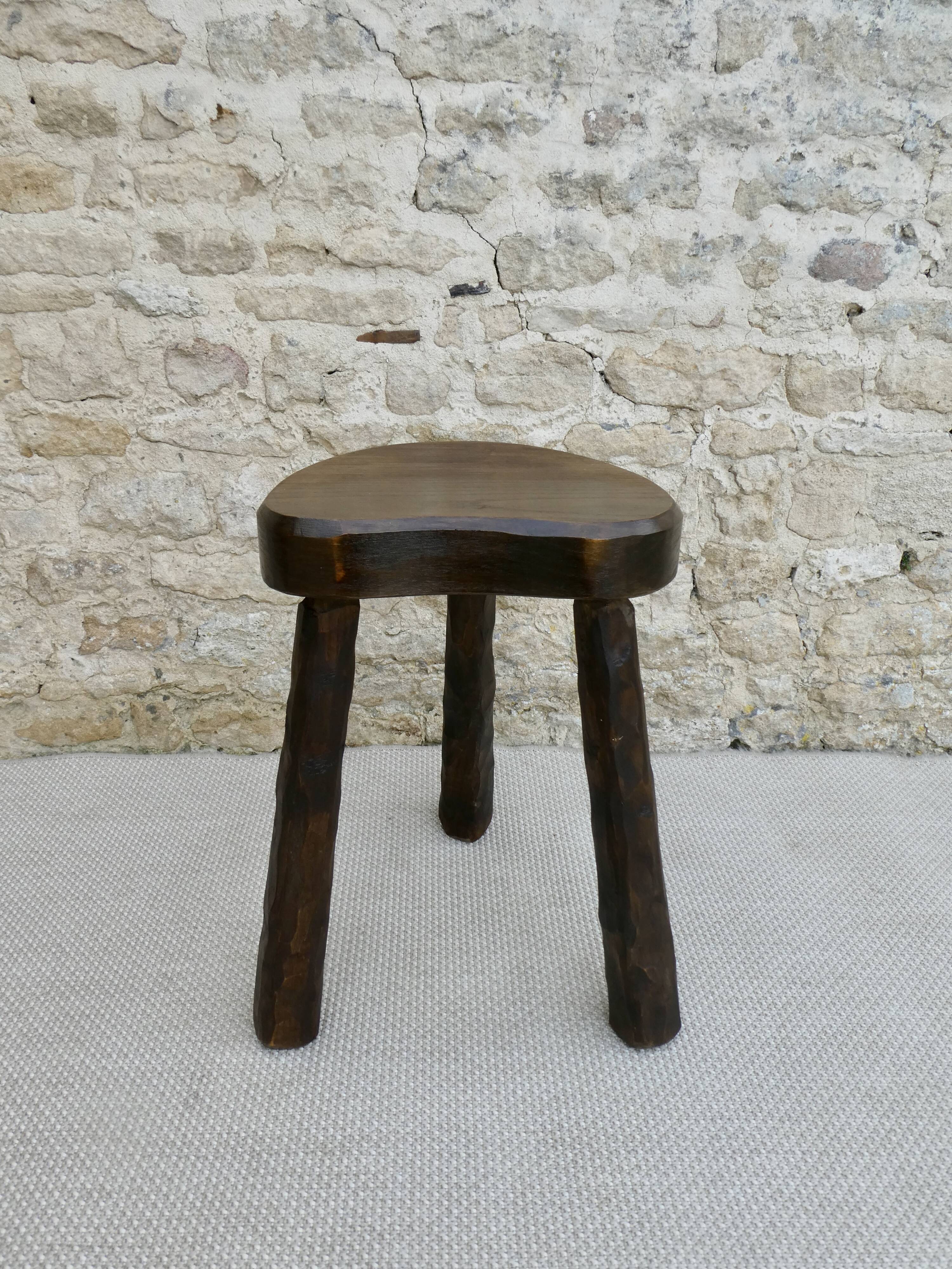 Tripod stool in solid wood, around 1960.