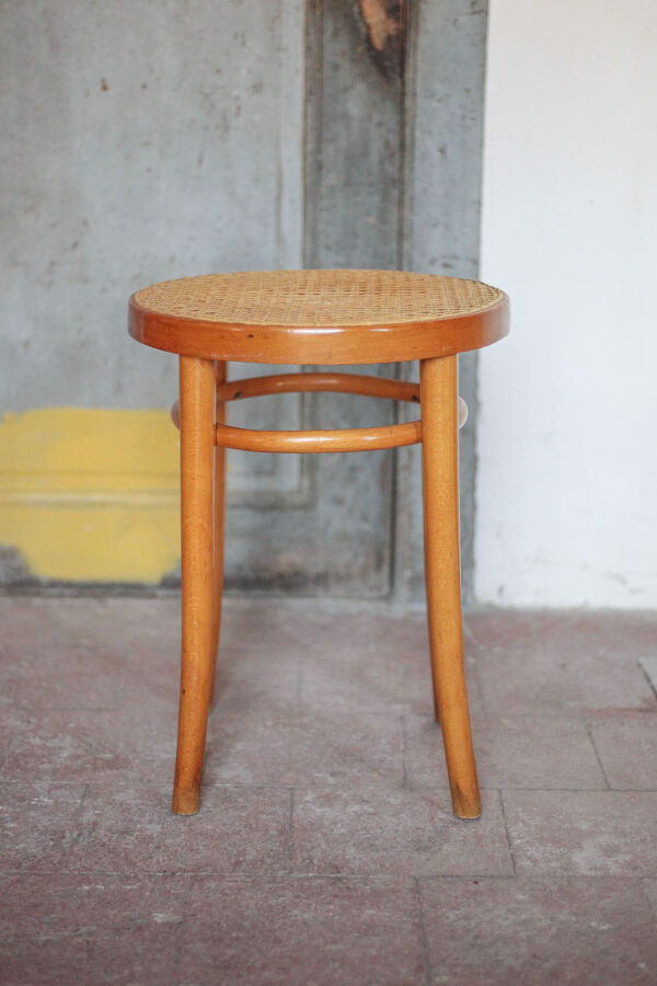 Tabouret bois et cannage vintage, tabouret made in Romania, tabouret bois