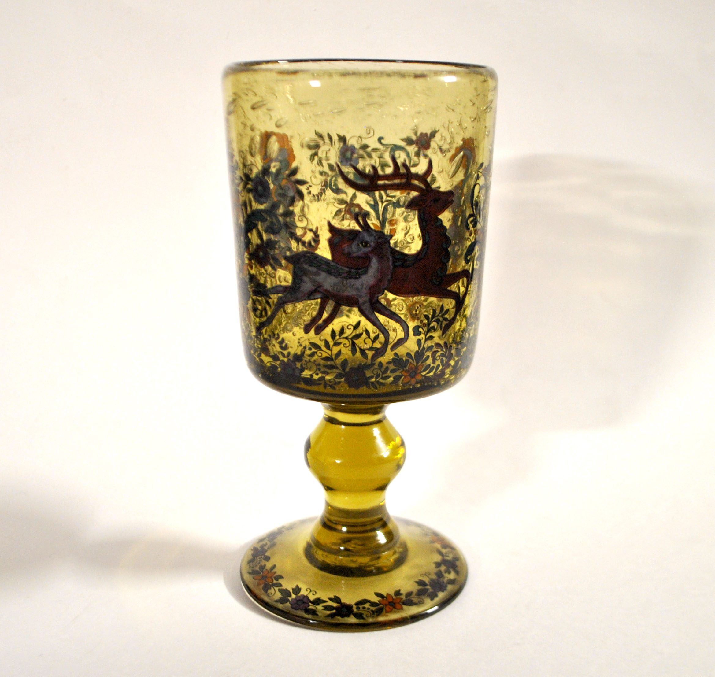 Roemer glass in bubble glass, enamelled, hunter Alfred TAUBE VOHENSTRAUSS Germany
